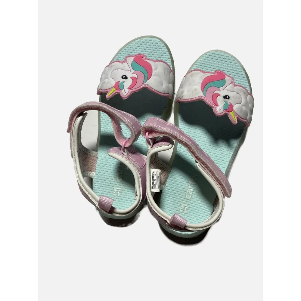 Carter's Unicorn Sandals Kids Size 12 Light Blue Pink Glitter Summer Casual Fun